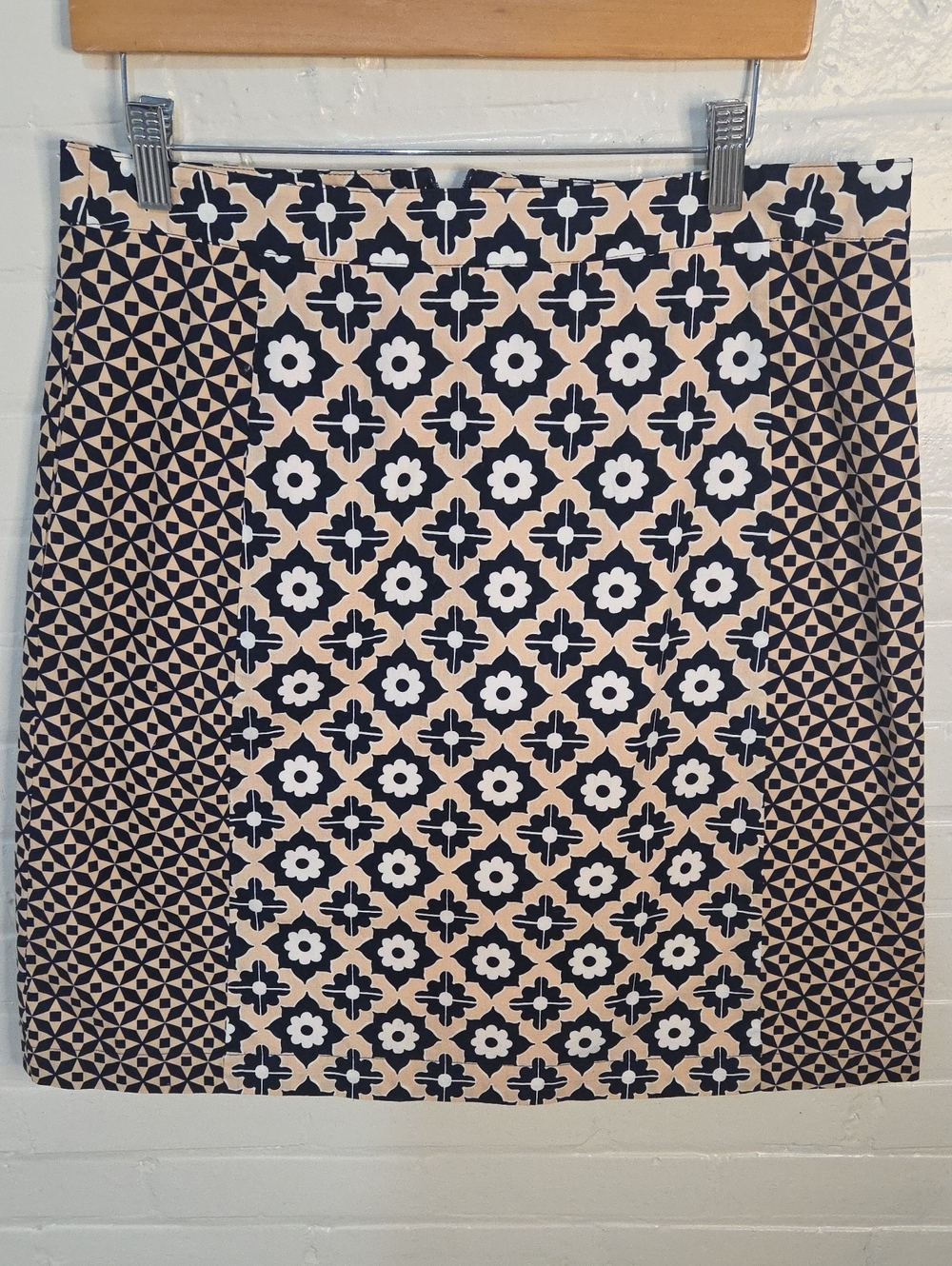 Boden Tan And Navy Geometric Tile-Print Skirt